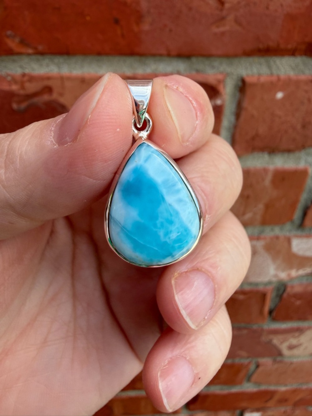 Sterling Silver Teardrop Larimar Pendant in Blue